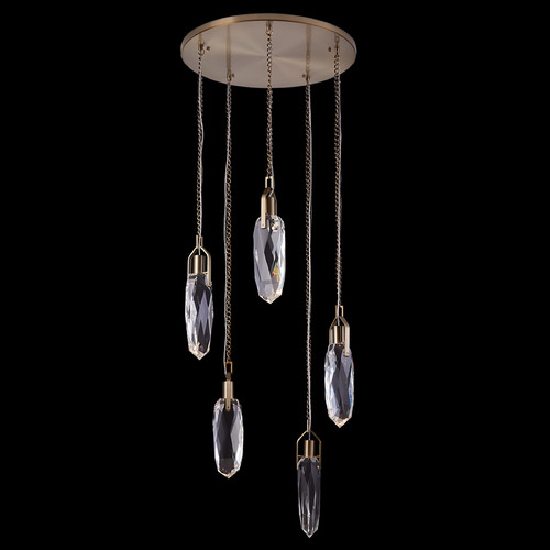 Allegri Crystal Diamante Winter Brass LED Multi-Light Pendant with Oval Shade