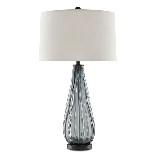 Currey and Company Lighting Currey and Company Nightcap Blue-Gray/Clear/Black Table Lamp with Drum Shade 6000-0027