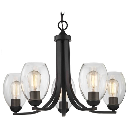 Design Classics Lighting 5-Light Chandelier with Clear Oblong Glass in Bronze 584-220 GL1034-CLR