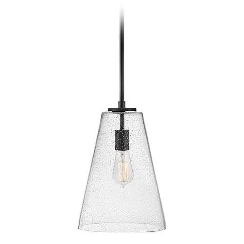 Hinkley Vance 10-Inch Pendant in Satin Black with Conical Seeded Glass 41044SK