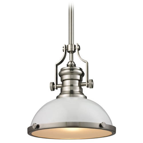 Elk Lighting Elk Lighting Chadwick Gloss White/satin Nickel Pendant Light with Bowl / Dome Shade 66525-1