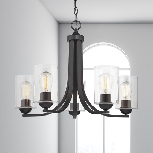 Dalton 5-Light Chandelier in Bronze with Clear Cylinder Glass
