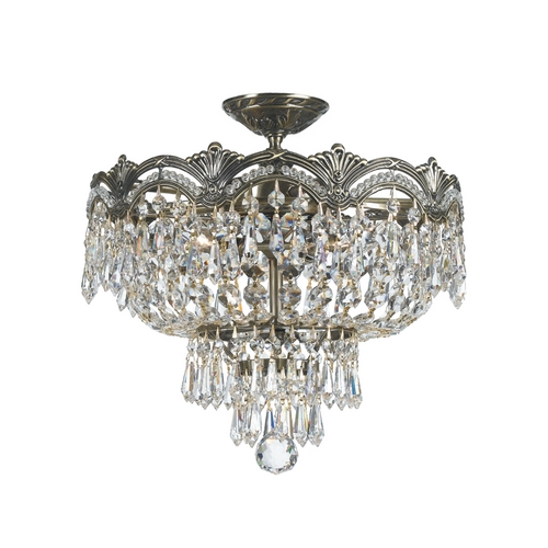 Crystorama Lighting Majestic Crystal Semi-Flush Mount in Historic Brass by Crystorama Lighting 1483-HB-CL-MWP