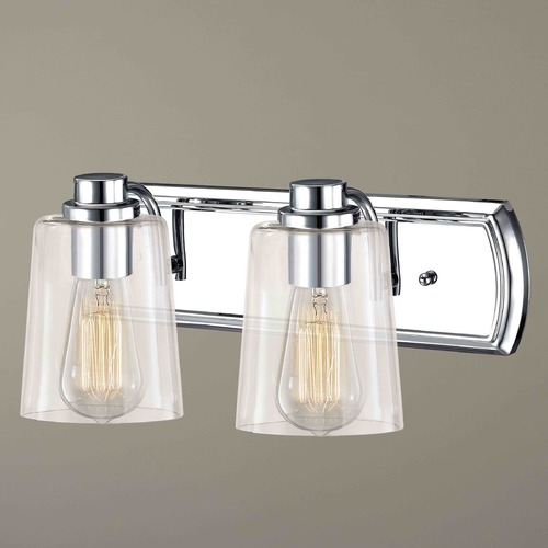 Design Classics Lighting Industrial 2-Light Vanity Light with Clear Glass in Chrome 1202-26 GL1027-CLR