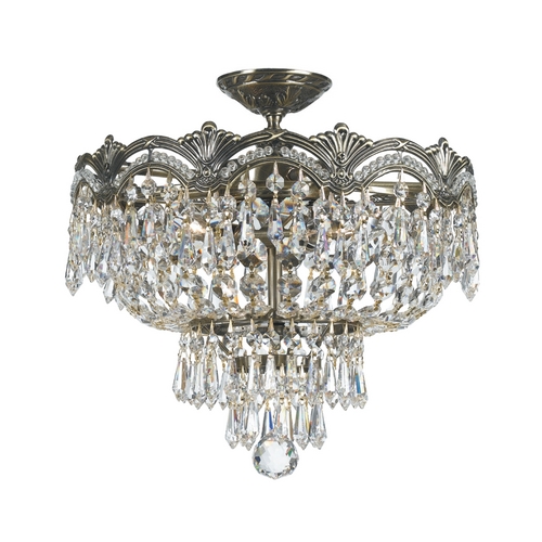 Crystorama Lighting Crystal Semi-Flushmount Light in Historic Brass Finish 1483-HB-CL-S