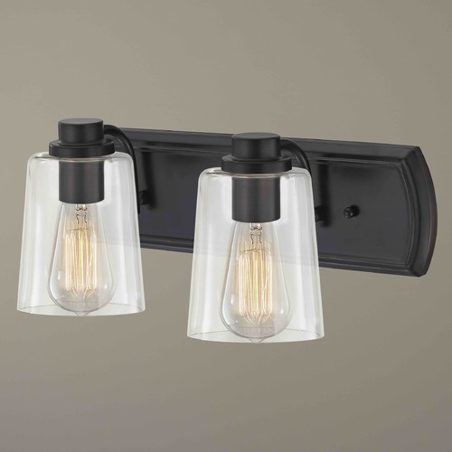 Design Classics Lighting Industrial 2-Light Bath Wall Light with Clear Glass in Bronze 1202-36 GL1027-CLR