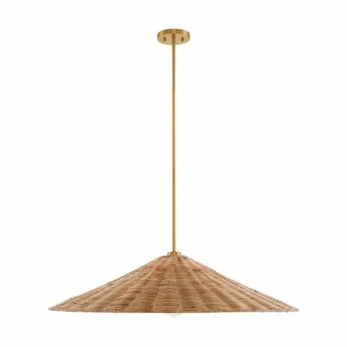 35-Inch Rattan Pendant in Natural Brass by Meridian