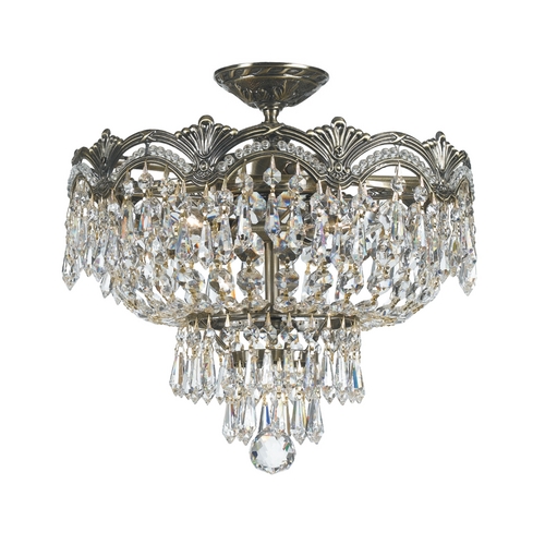 Crystorama Lighting Crystal Semi-Flushmount Light in Historic Brass Finish 1483-HB-CL-SAQ