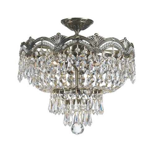 Crystorama Lighting Majestic Crystal Semi-Flush Mount in Historic Brass by Crystorama Lighting 1483-HB-CL-SAQ