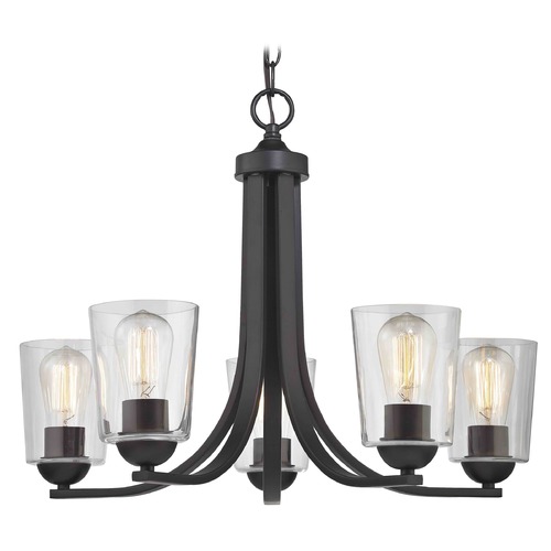 5-Light Chandelier with Clear Cylinder Glass in Bronze