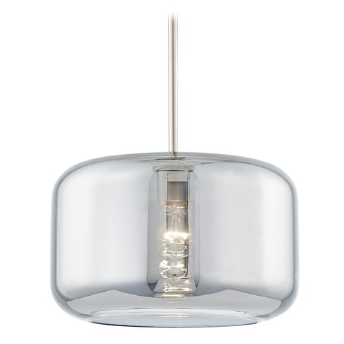 Design Classics Lighting Fest Satin Nickel Mini-Pendant Light with Large Transparent Smoke Drum Glass 531-09 GL1069-SMK
