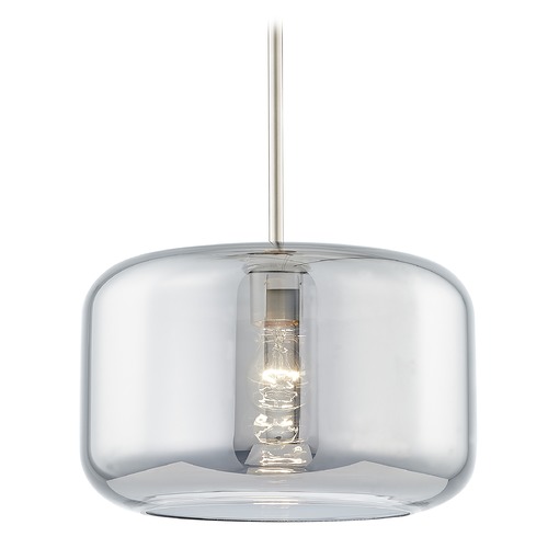 Fest Satin Nickel Pendant Light with Transparent Smoke Drum Shade