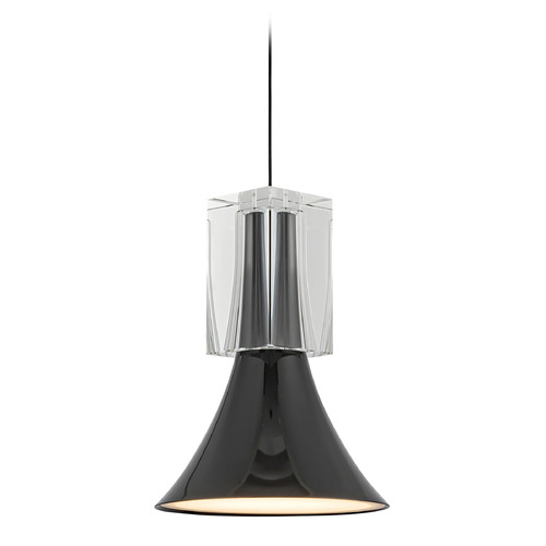 Kuzco Lighting Floe Glossy Black & Clear Crystal LED Mini-Pendant Light with Bell Shade