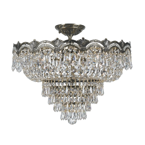 Crystorama Lighting Crystal Semi-Flushmount Light in Historic Brass Finish 1485-HB-CL-MWP