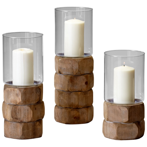 Hex Nut Natural Wood Candle Holder by Cyan Design