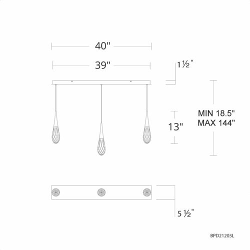 Schonbek Beyond Hibiscus Aged Brass LED Multi-Light Pendant with Teardrop Shade