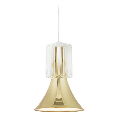 Kuzco Lighting Floe Metallic Brass & Clear Crystal LED Mini-Pendant Light with Bell Shade