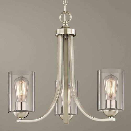 Dalton 3-Light Chandelier in Satin Nickel with Clear Cylinder Glass