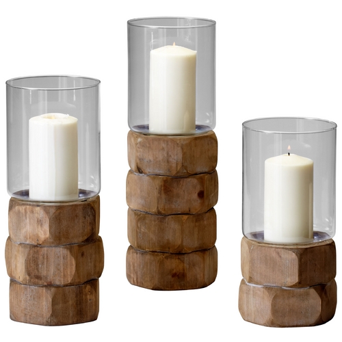 Hex Nut Natural Wood Candle Holder by Cyan Design