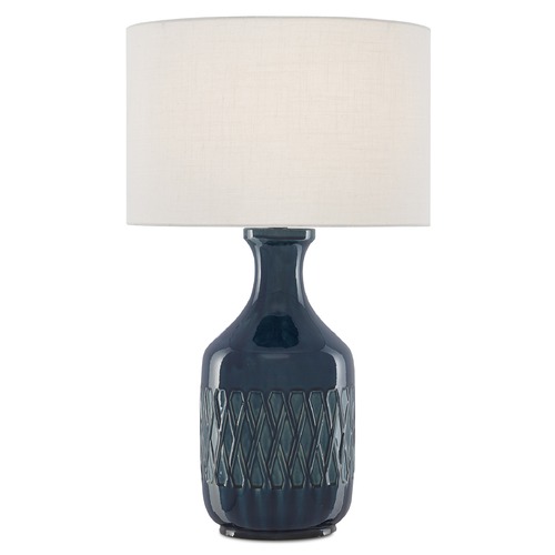 Currey and Company Samba Ocean Blue Table Lamp with Drum Shade