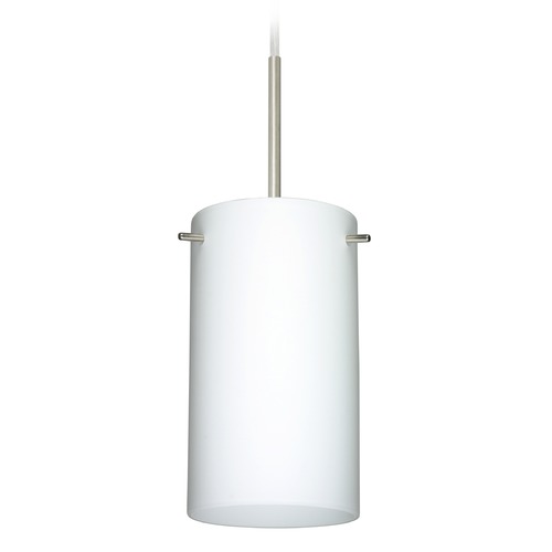 Besa Lighting Besa Lighting Stilo Satin Nickel Mini-Pendant Light with Cylindrical Shade 1BT-440407-SN