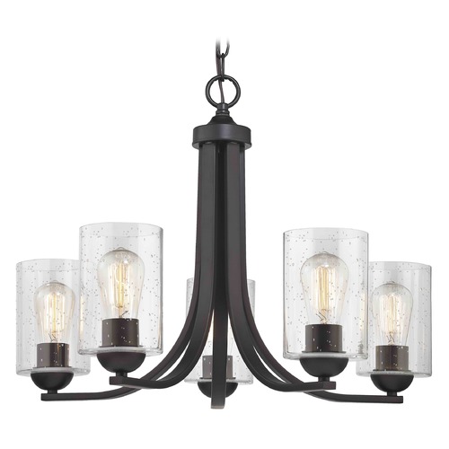 Dalton 5-Light Chandelier in Bronze with Seeded Cylinder Glass