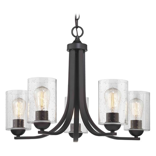 Design Classics Lighting Dalton 5-Light Chandelier in Bronze with Seeded Cylinder Glass 584-220 GL1041C