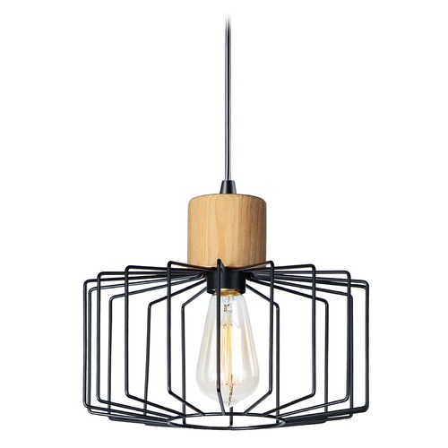 Maxim Lighting Bjorn Black & Natural Wood Pendant by Maxim Lighting 10068BKNWD