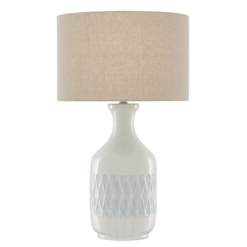Currey and Company Lighting Currey and Company Samba White / Sky Blue Table Lamp with Drum Shade 6000-0516