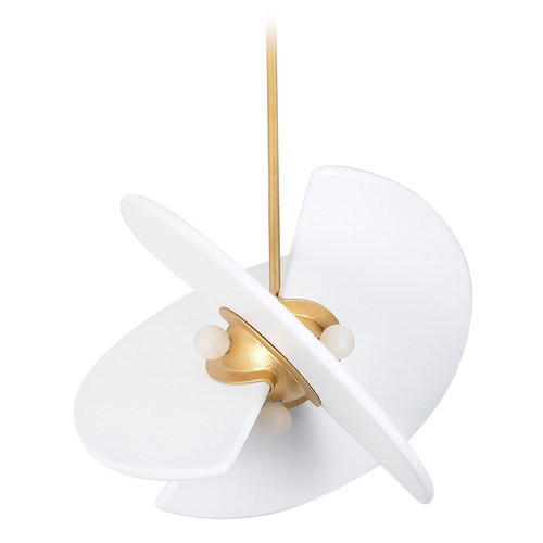 Kalco Lighting Rotary Bright Gold Leaf and White Pendant Light