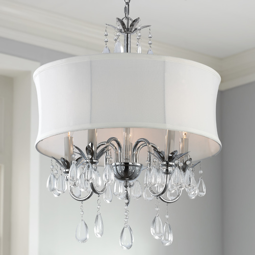 Ashford Classics Lighting Geneva 17.75-Inch Chandelier in Chrome with Crystal and White Shade 2234 WH