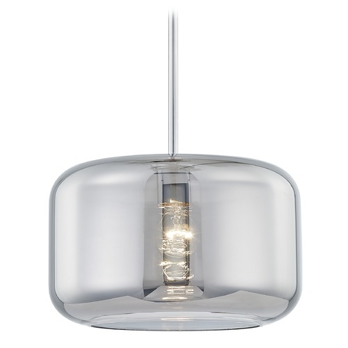 Design Classics Lighting Fest Chrome Mini-Pendant Light with Large Transparent Smoke Drum Glass 531-26 GL1069-SMK