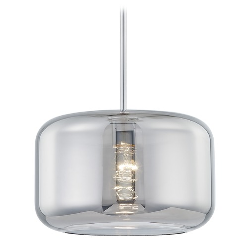 Fest Chrome Mini-Pendant Light with Large Transparent Smoke Drum Glass