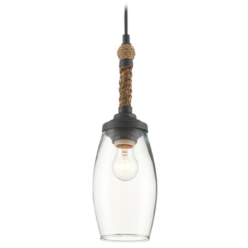 Currey and Company Lighting Currey and Company Hightider French Black / Natural Rope Pendant Light with Oblong Shade 9000-0650