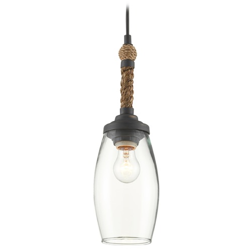 Currey and Company Hightider French Black / Natural Rope Pendant Light with Oblong Shade
