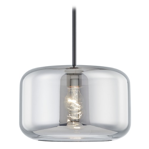 Design Classics Lighting Fest Matte Black Mini-Pendant Light with Large Transparent Smoke Drum Glass 531-07 GL1069-SMK