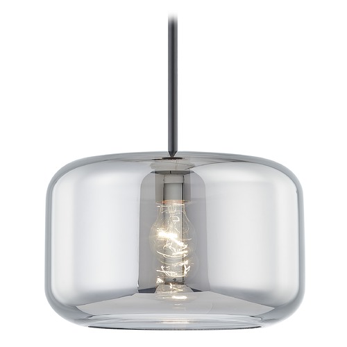 Fest Matte Black Mini-Pendant Light with Large Transparent Smoke Drum Glass