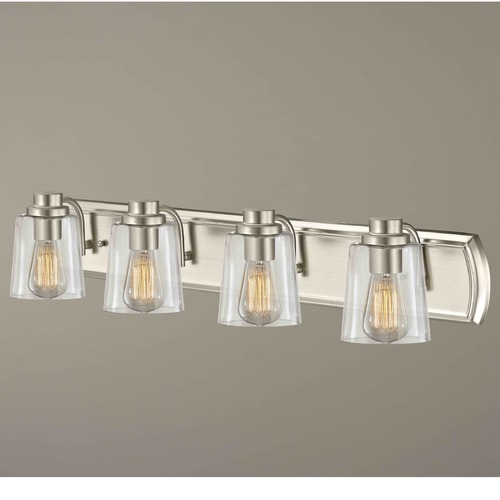 Transitional 4-Light Bathroom Light with Clear Glass in Satin Nickel