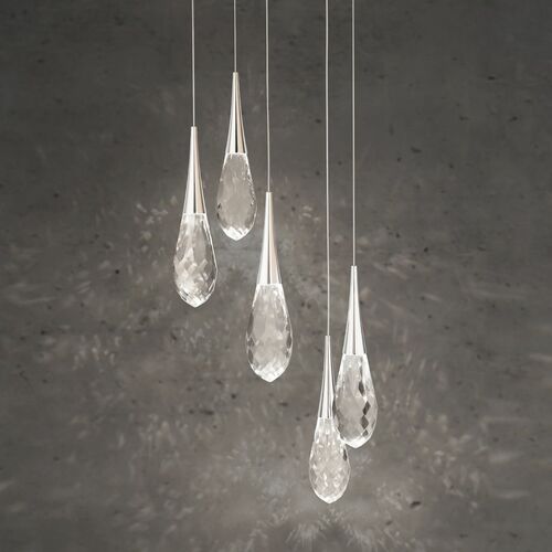 Schonbek Beyond Hibiscus Polished Nickel LED Multi-Light Pendant with Teardrop Shade