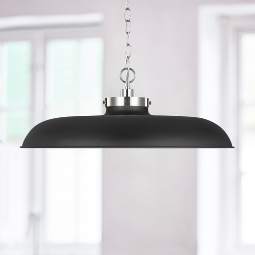 Visual Comfort Studio Collection Chapman & Meyers Wellfleet Black & Polished Nickel Shallow Dome Pendant by Visual Comfort Studio CP1111MBKPN