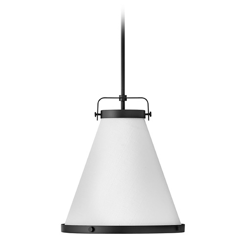 Hinkley Lark 16-Inch Pendant in Black with Off-White Fabric Shade 4993BK