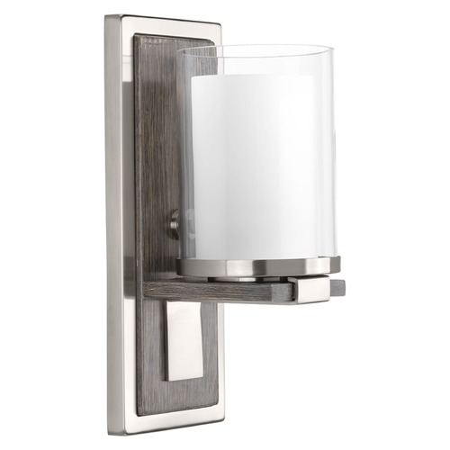 Progress Lighting Mast Brushed Nickel with Faux-Finish Wooden Sconce by Progress Lighting P710015-009