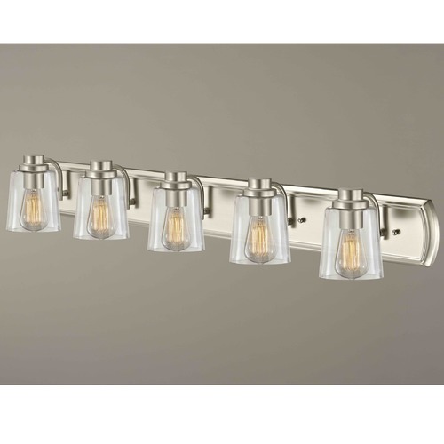 Design Classics Lighting Industrial 5-Light Bathroom Light with Clear Glass in Satin Nickel 1205-09 GL1027-CLR