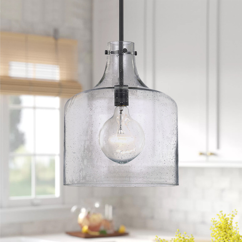 Crawford 11.75-Inch Seeded Glass Pendant in Matte Black by HomePlace by Capital Lighting