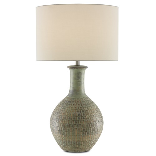 Currey and Company Lighting Currey and Company Loro Dark Moss Green / Gold Table Lamp with Drum Shade 6000-0611