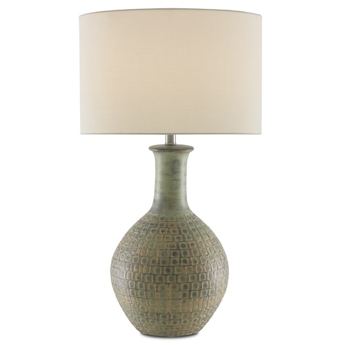 Currey and Company Loro Dark Moss Green / Gold Table Lamp with Drum Shade