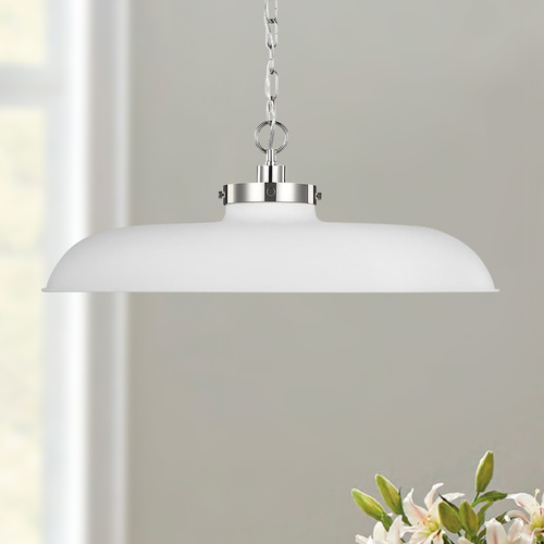 Visual Comfort Studio Collection Chapman & Meyers Wellfleet White & Polished Nickel Shallow Dome Pendant by Visual Comfort Studio CP1111MWTPN