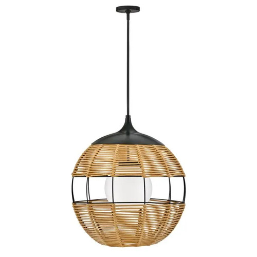 Hinkley Maddox Medium Orb Pendant in Black & Light Natural by Hinkley Lighting 19675BK-NAT