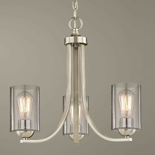 Design Classics Lighting Dalton 3-Light Chandelier in Satin Nickel with Seeded Cylinder Glass 5843-09 GL1041C