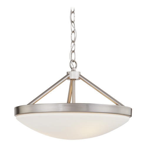 Design Classics Lighting Hye 15-Inch Pendant in Satin Nickel with White Glass 1567-09
